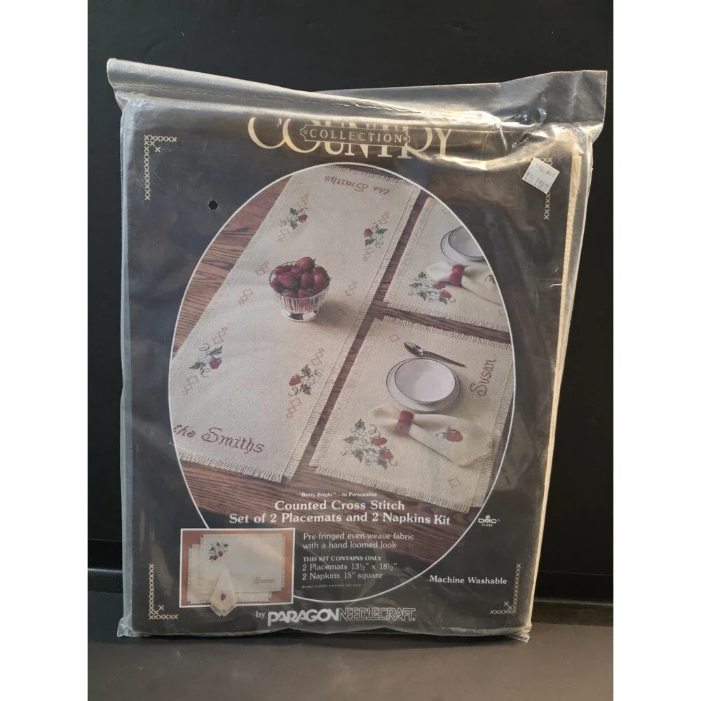 Vintage 1985 Paragon Needlecraft Counted Cross Stitch Kit Berry Bright Placemats